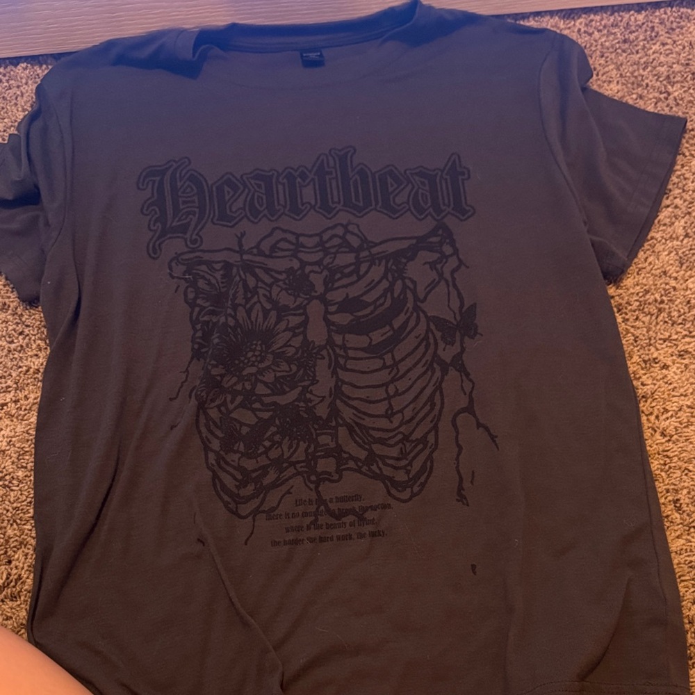 ROMWE Black Heartbeat Skeleton Tee